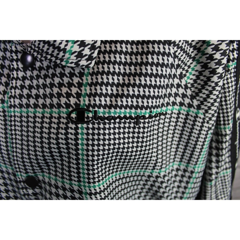 Champion Windbreaker Jacket Women's Large Black Houndstooth Cropped Button Up - Picture 3 of 7